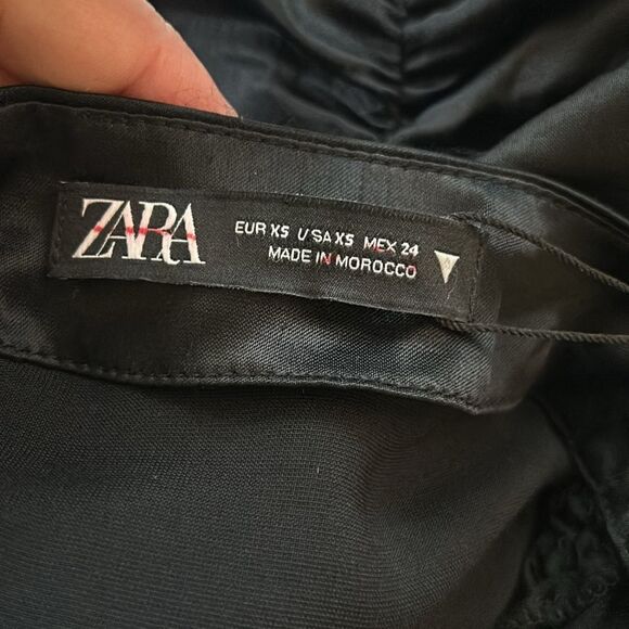 ZARA NWT X-Small Black Satin Ruched Bodycon Mini Skirt Drawstring Sexy Night Out - Picture 7 of 8